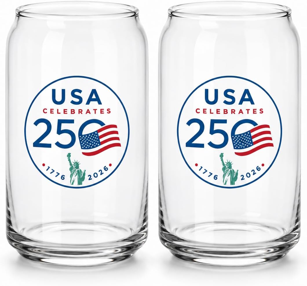 America 250 Flag 16 oz Frosted Pint Glass – Patriotic Fourth of July Drinkware Gift