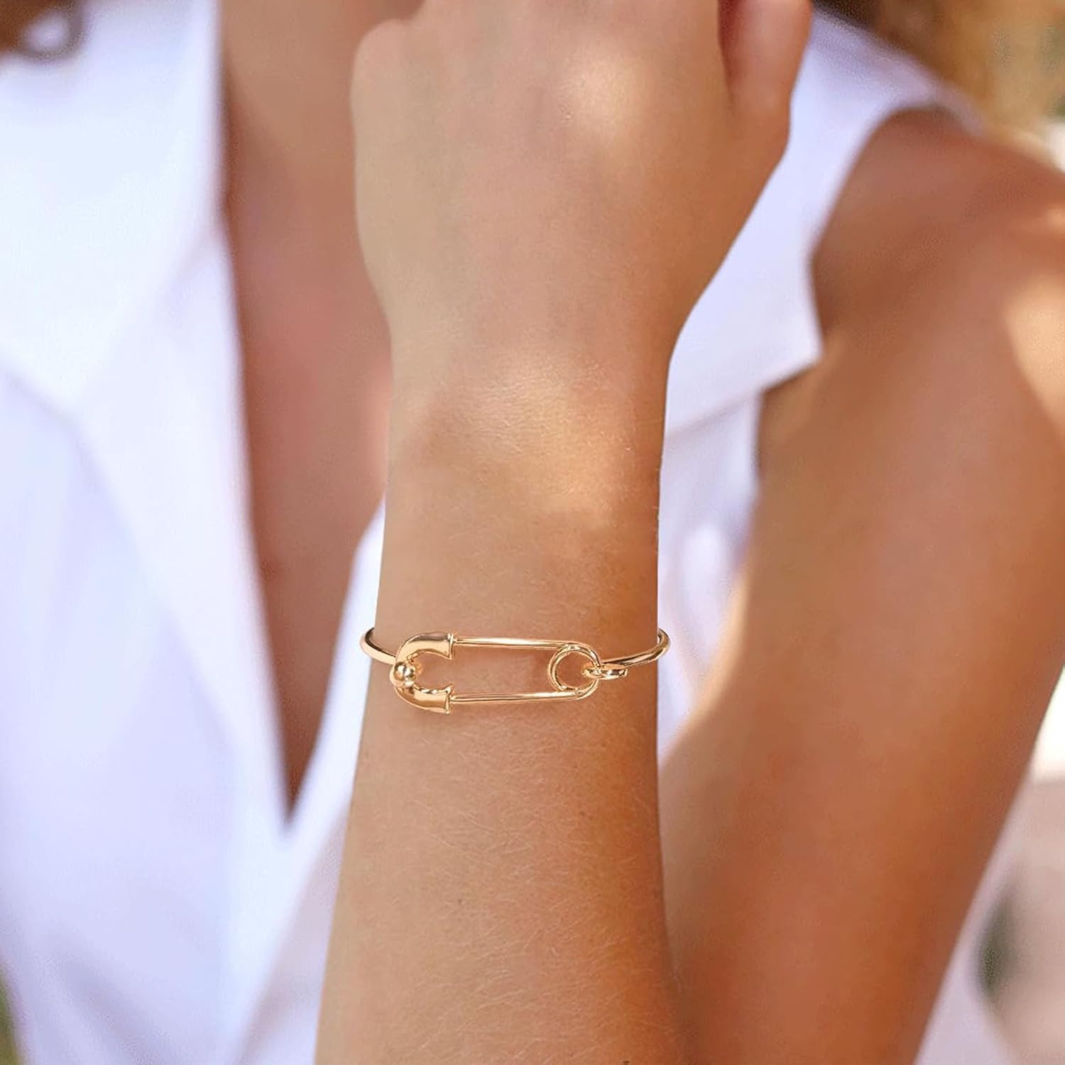 Gold Silver Link Bangle Bracelet for Women - Simple Thin Cuff Minimalist Jewelry - Adjustable Bangle for Daily Wear or Special Occasions - Image 2