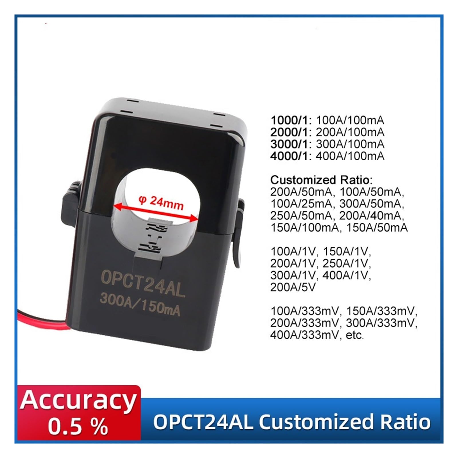 KVEIYIIC Stromwandler OPCT16ATL – 10A/1V, 5A/333mV, 50A/200mV – Split Core, Fenster 16mm – Für Wechselstrommessung