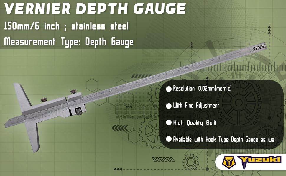 YUZUKI Vernier Depth Gauge 150mm/6 Inch – High-Precision Depth Gauge for Machining & Quality Control | Hardened Steel - Image 3 thumbnail