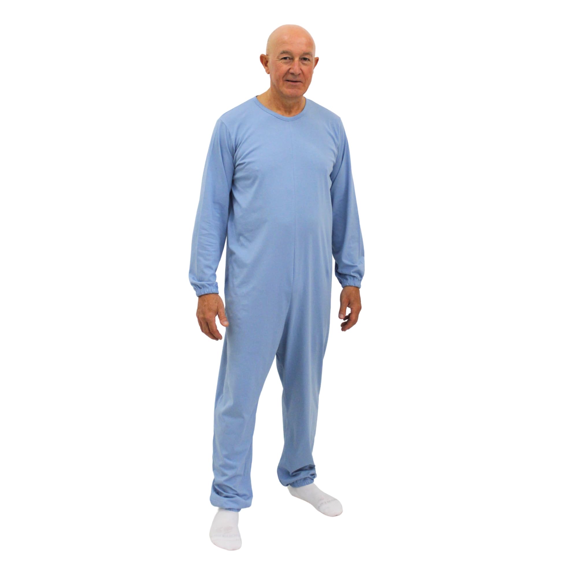 FERRUCCI COMFORT Pijama Sanitario Cuello Redondo con Cremallera Trasera para Mayores, Alzheimer, Demencia - 9015/1-100% Algodón - Manga Larga Pantalón Largo