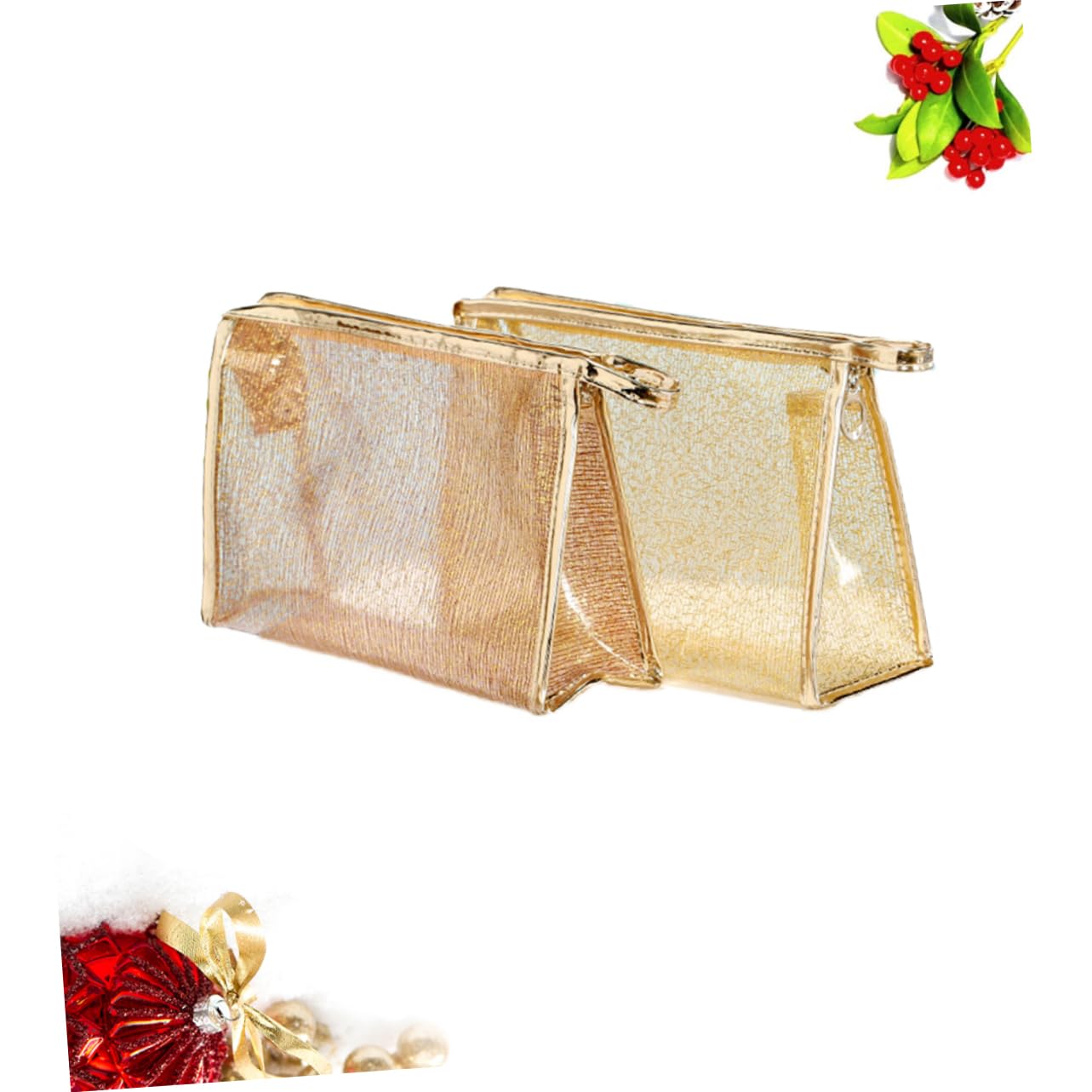 Gatuida 3 pezzi Borsa Makeup Trasparente Organizer Multifunzionale con Cerniera per Cosmetici e Toiletries Set Viaggio Tpu Jelly Bianco Oro
