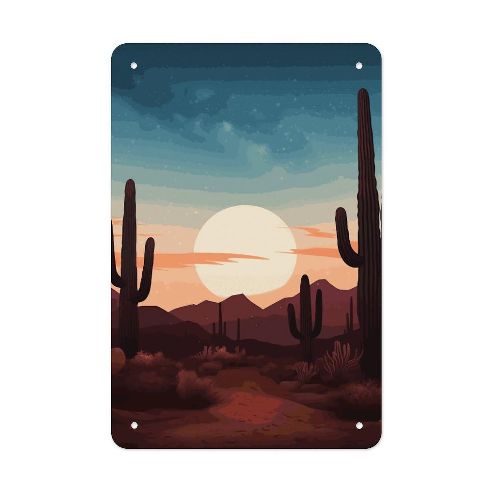 QMNLKH Desert With Cactus Plaques for Wall Decor, Personalized Metal Tin Sign for Home, Multifunctional Poster for Office, Fashion Painting for Hallway, Wall Art Pictures, 7.9x11.8Inch
