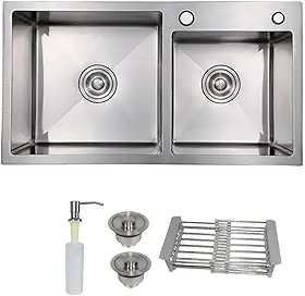 Cuba Dupla Gourmet em Inox 304 para Bancada de Cozinha Pia Sobrepor ou Embutir