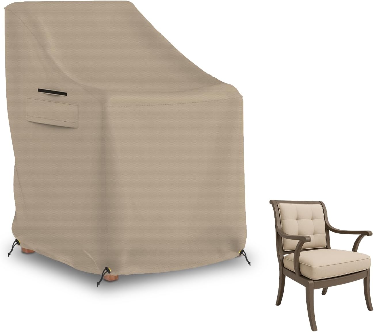 Seal Skin Covers Patio Chair Cover for Outdoor Furniture, Waterproof Heavy Duty Fabric, Large Lawn Chair Cover with Drawstring, Push Clips, Air Vent (Beige, 29"W x 30"D x 36"H x 21"FH)