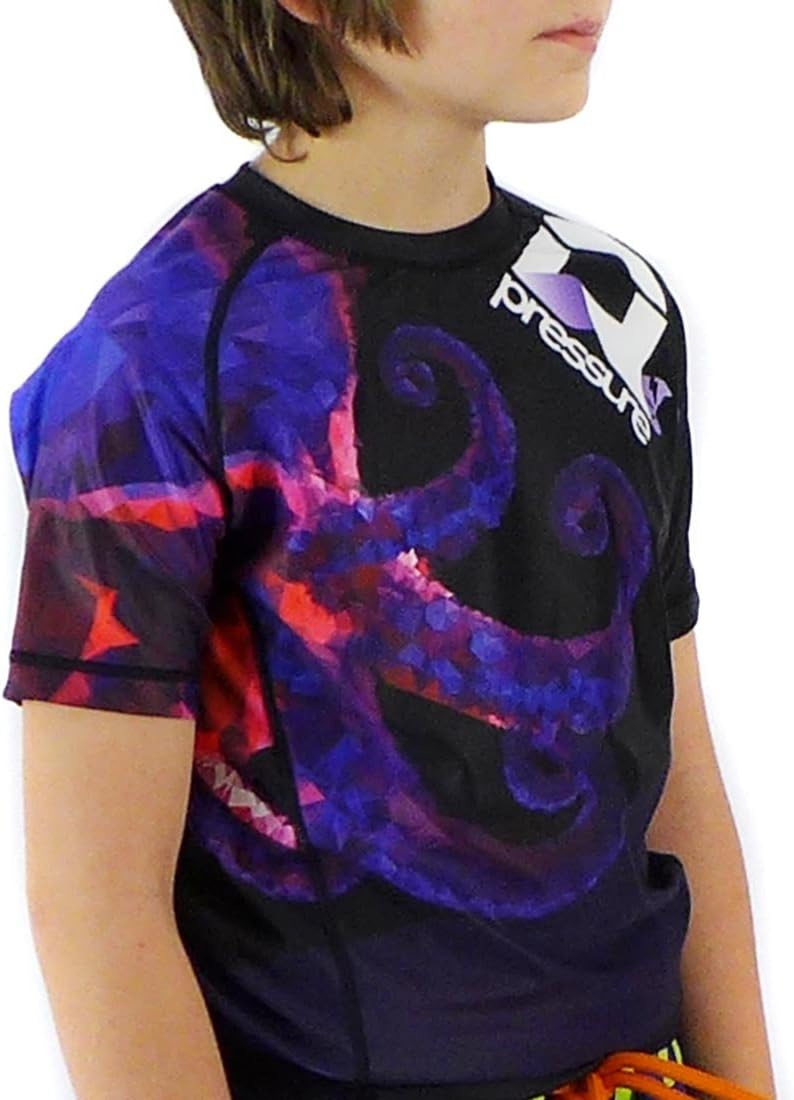 Pressure Grappling Kid's Premium BJJ Short Sleeve Animal Rash Guards with Lockdown Band