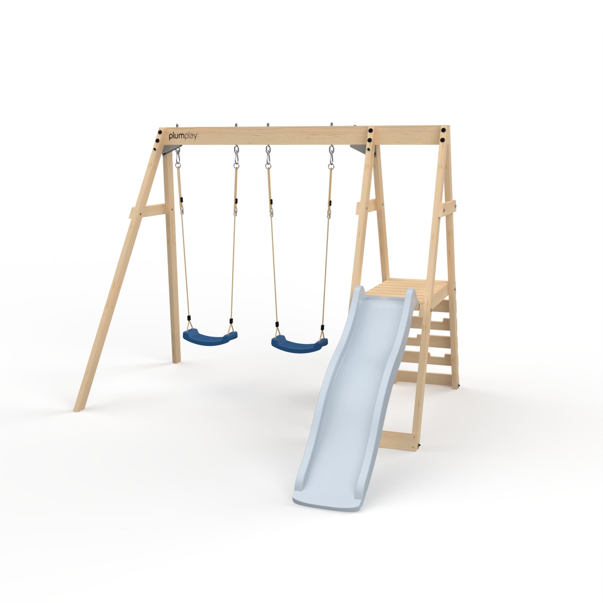 Plum Play Tamarin Wooden Garden Double Swing and Slide Childrens Outdoor Climbing Frame - 3 Years Plus - Max User 50kg per Accessory (Blue)
