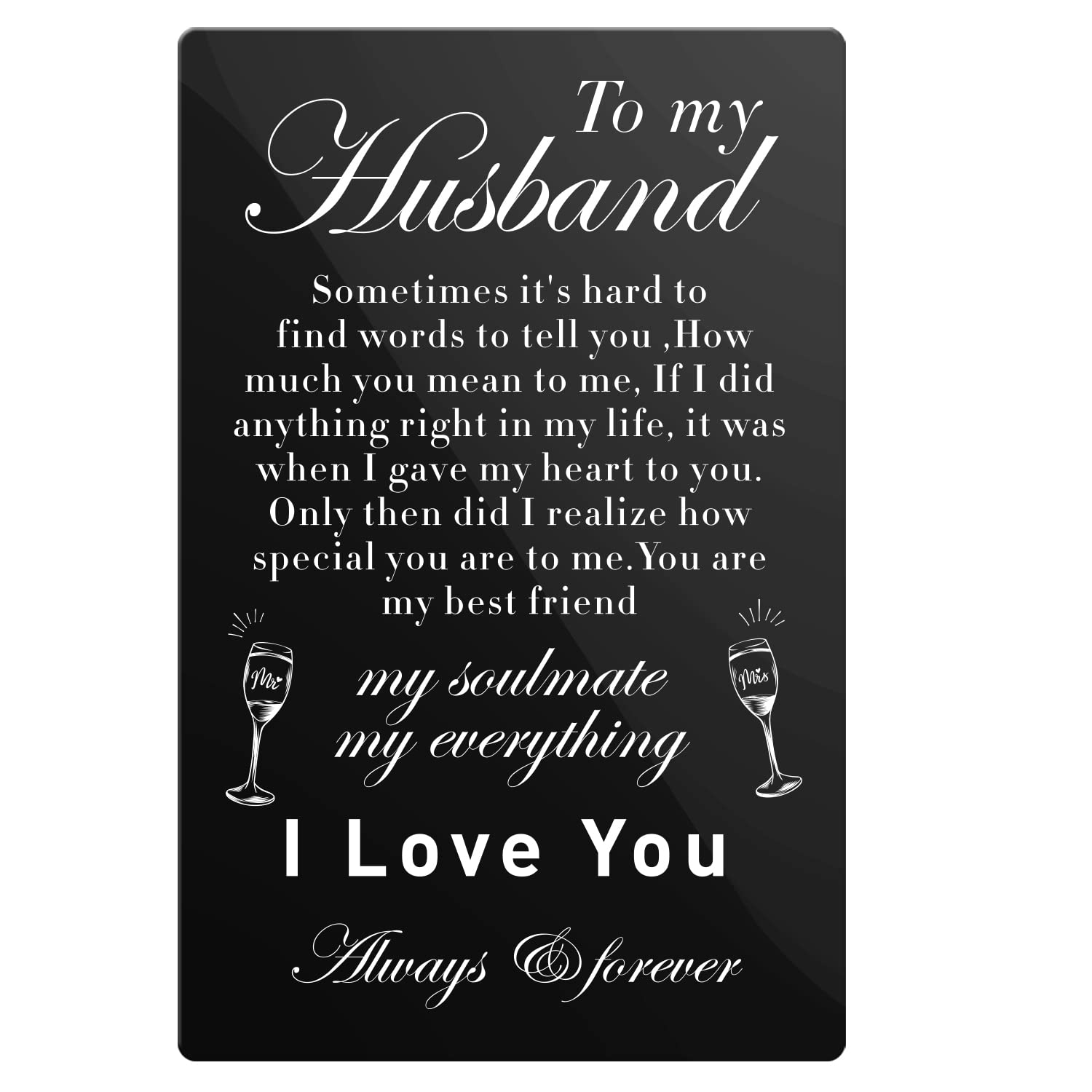 Dolimifa to My Husband Engraved Wallet Insert Card - I Love You Husband Metal Wallet Card Engraved Present Wedding Mini Love Note - Romantic Keepsake Gifts for Husband Him Anniversary
