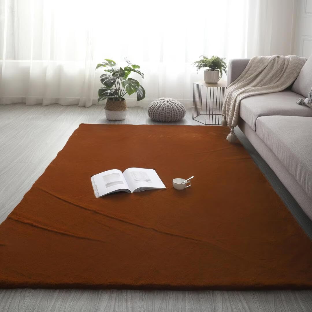 GGBOND Luxury Faux Rabbit Fur Carpet 60x90cm Thick Shaggy Plush Rug Anti-Shedding Hypoallergenic Non-Slip for Nursery Kids Play Pet Friendly Home Decor Coffee