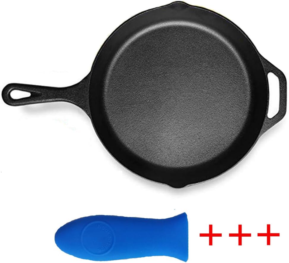 Kookantage Pre-Seasoned Cast Iron Skillet 12in Iron Pans with Silicone Hot Handle Holder 12.5 Inch