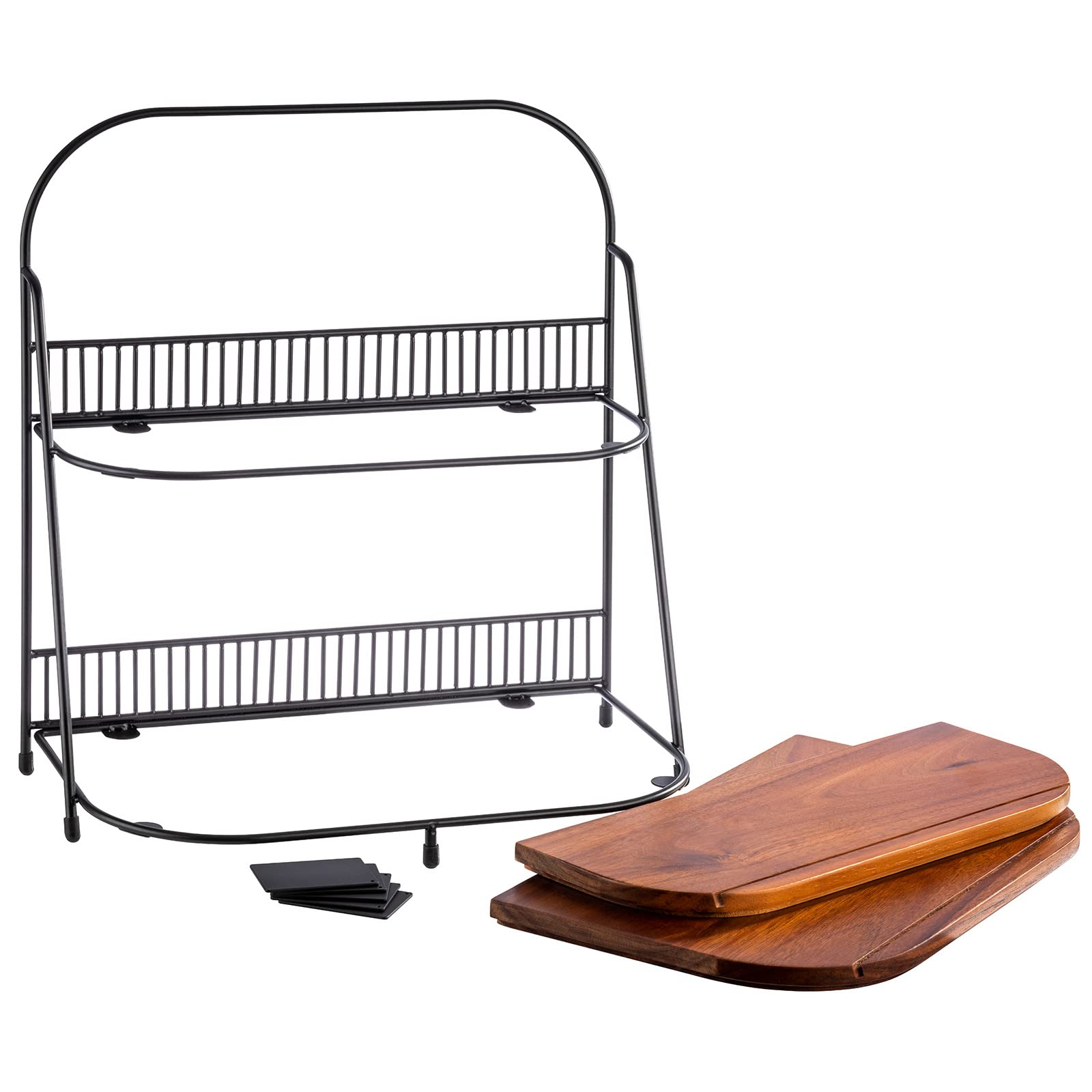 APS Étagère à 2 niveaux 35,5 x 21 cm, hauteur 40 cm - 1 cadre en métal noir avec pieds antidérapants - 2 planches en bois d'acacia : 34,5 x 20,5 cm