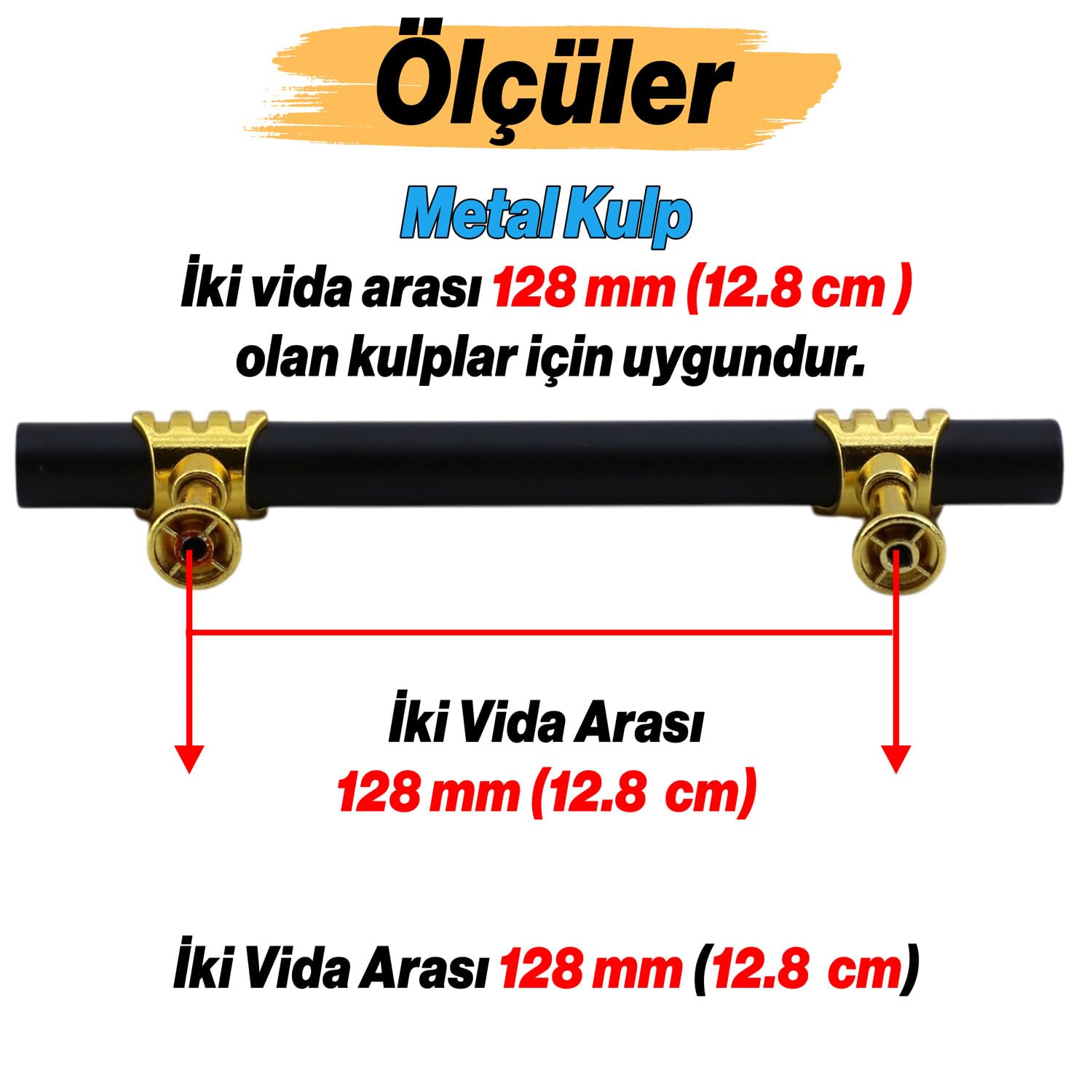 Eylül Mobilya Mutfak Dolabı Çekmece Dolap Kulpları Kapak Kulpu Kulbu Siyah Altın 128 mm Metal Kulp