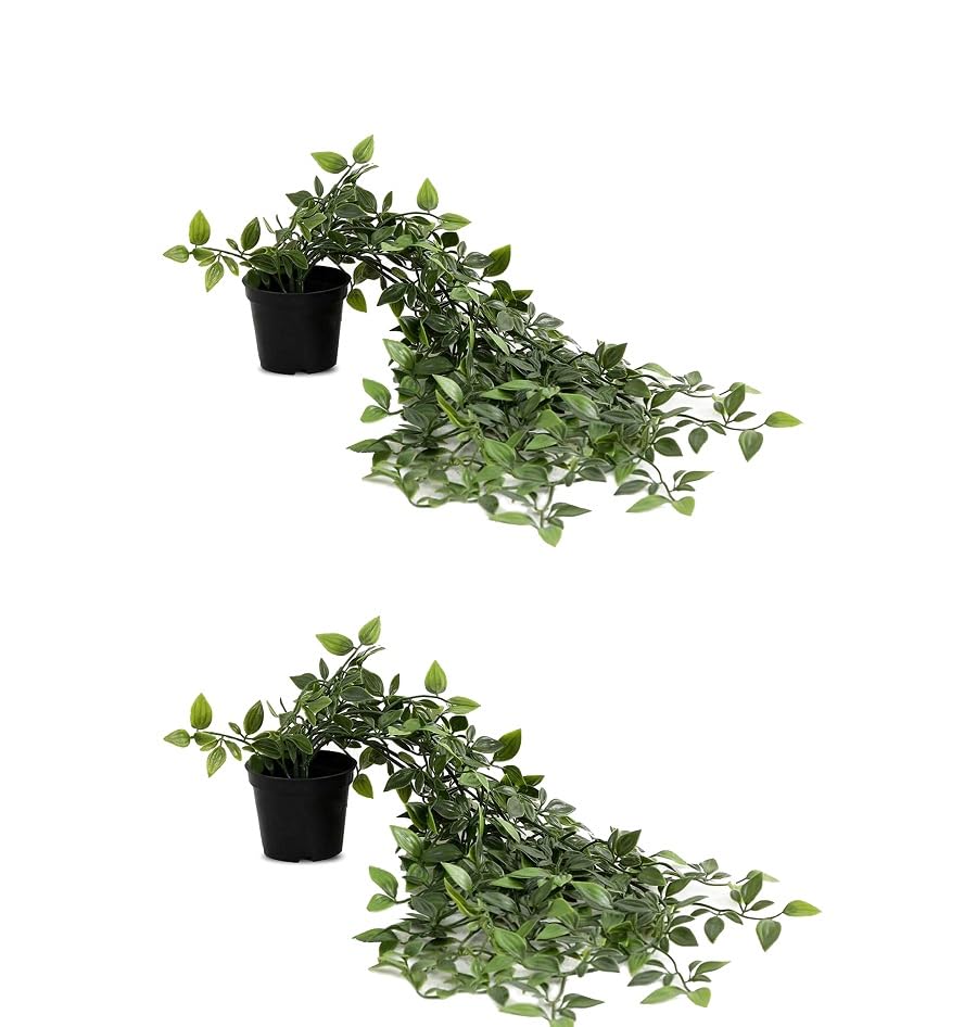 Image of PAPERI Artificial Hanging Plant for Home Decor - Balcony Decoration Items, Fake Plant, Plastic Vine Leaves with Pot, Long Green Leaf Vines for Living Room, Wall, Window (Pack of 2)