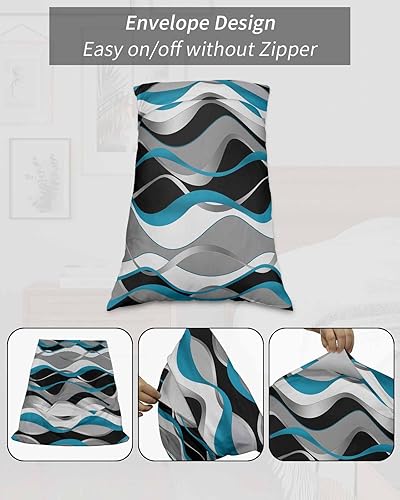 Miniatura 7 de Fundas de almohada modernas de tamaño estándar a rayas aguamarina, paquete de 2 fundas de almohada suaves para cama, funda de almohada lumbar de