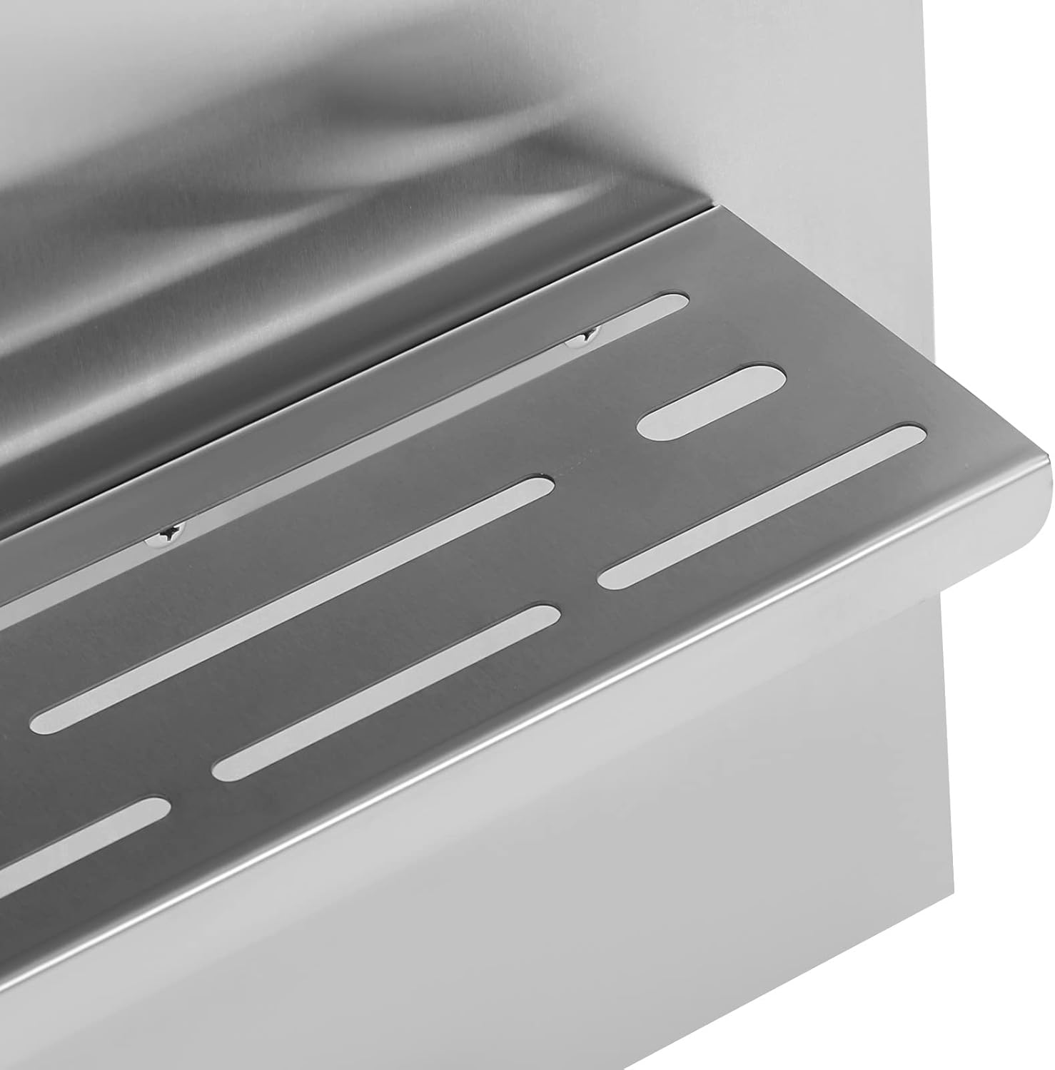 Stainless Backsplash Behind Stove With Shelf, 30 x 30.7 Inch Range Hood Wall Shield, Stainless Backsplash with Built-in Storage Shelf and Hanging Rack