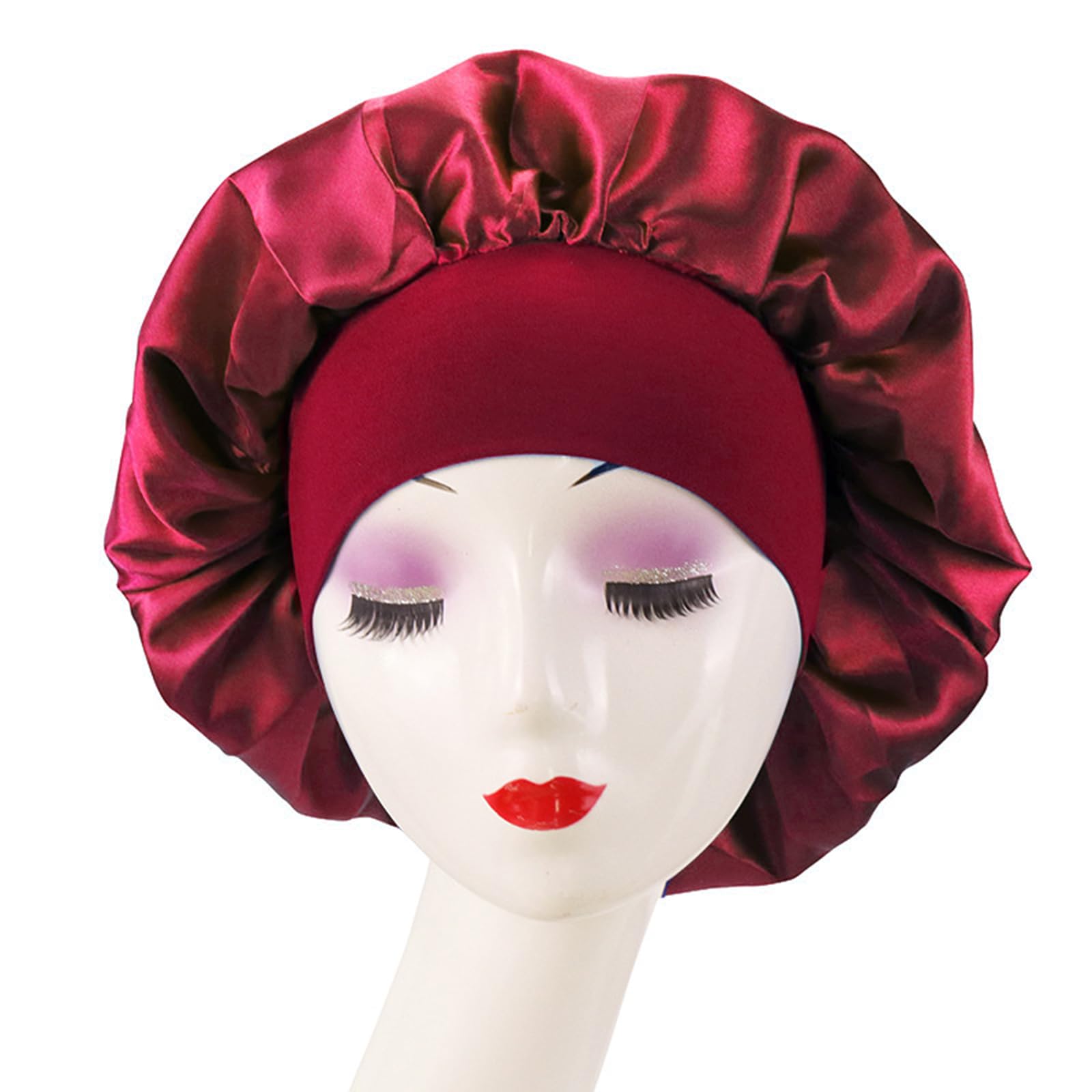 TOPTIE Satin Silky Sleep Bonnet Cap with Premium Wide Elastic Band Headwrap for Natural Curly Hair-Black