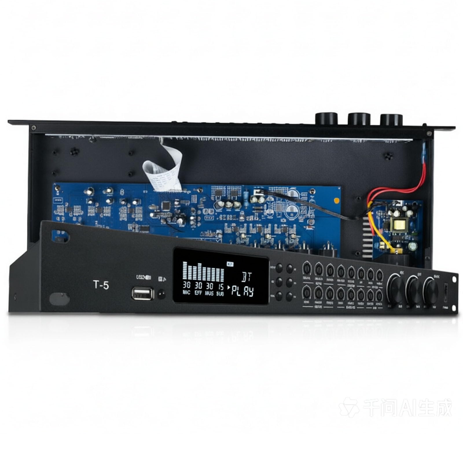 T5 Digital Pre-stage Effector, Professional Karaoke Anti-howling Audio Processor With Hd Lcd Display, Usb/wireless Bluetooth, Dsp Reverb Chip, Intelligent Anti-howling, For Karaoke, Ktv, Stage