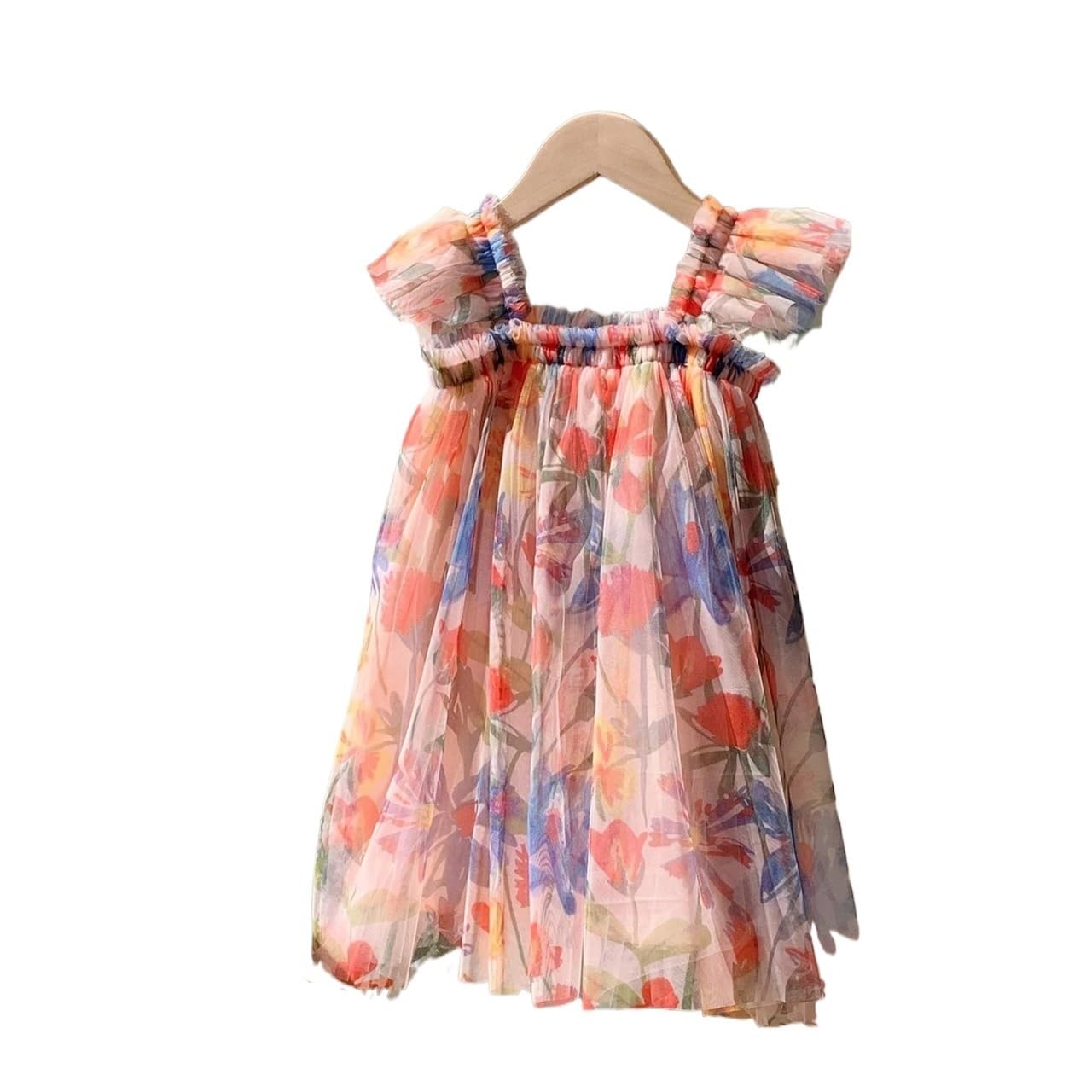 Vestido De Fiesta para NiñA Vestido de Verano con Estampado Floral y Mangas abullonadas for niñas de Malla(Sleeveless,12m)