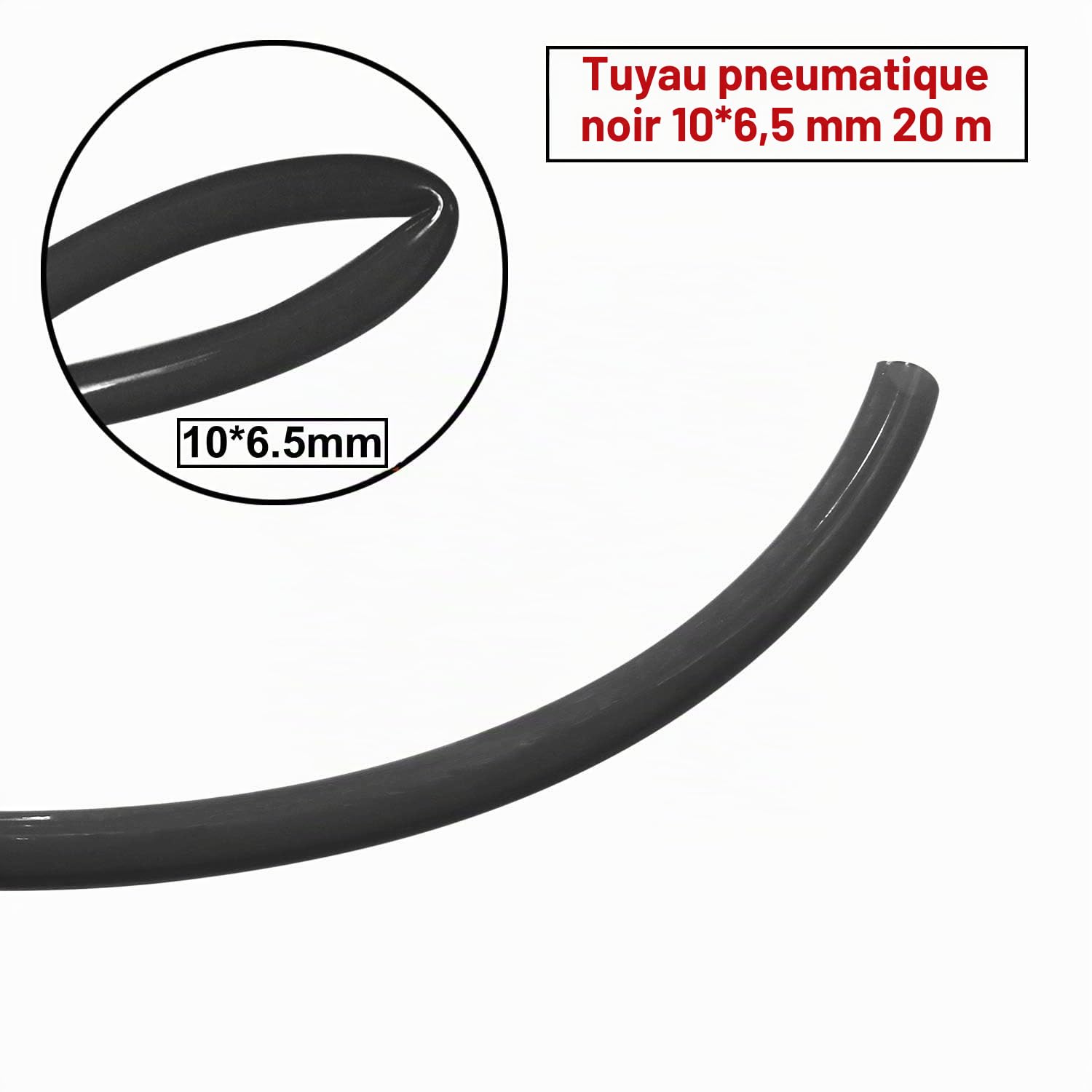 HUAZIZ 20 Meter PolyuréthaneTuyau Noir Pneumatique, PU Tuyau Air, 10 mm OD x 6,5 mm ID, Polyuréthane PU Air Kit + 1 Pcs Coupe-Tuyau