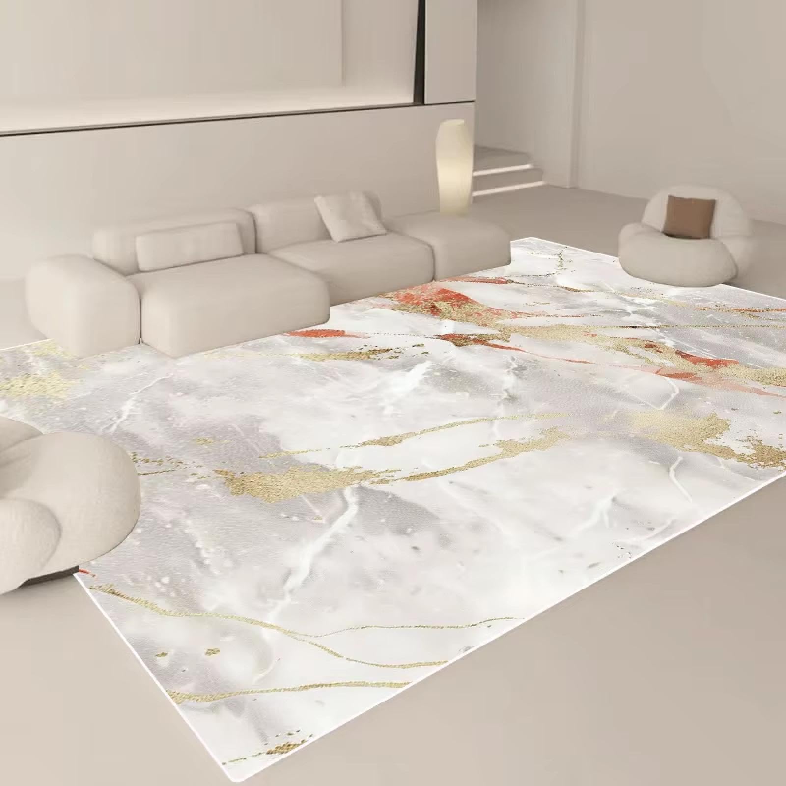 Tapis de luxe effet marbre nordique grand salon chic et moderne