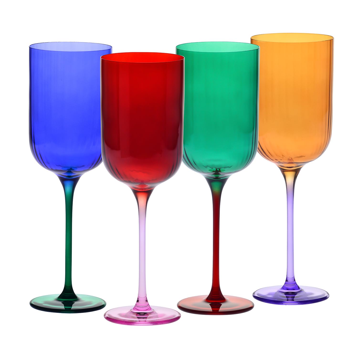Bicchieri da vino 350 ml – set da 4 pezzi – Collezione Aurora – Realizzati a mano e colorati – Vetro di cristallo – Eleganti e moderni – Ideali come regalo