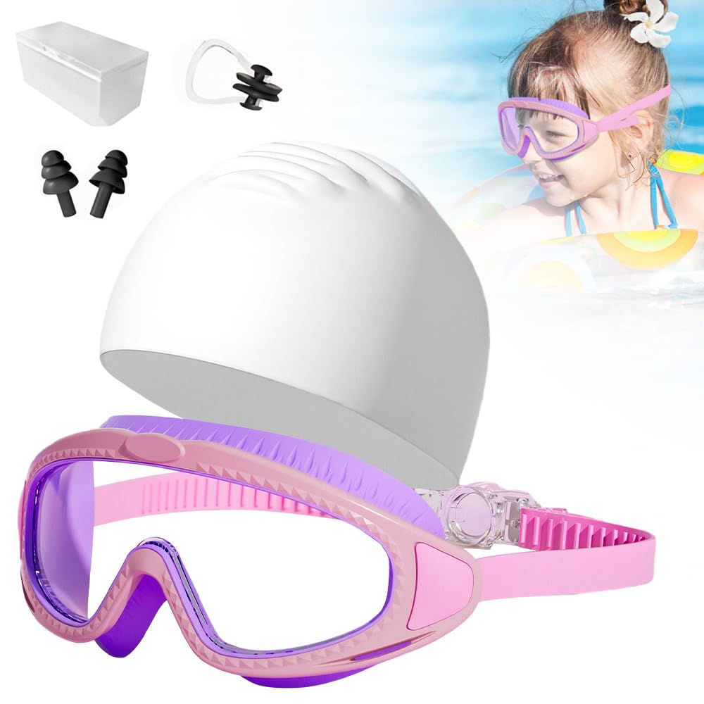 LECDOA Kids Swim Goggles, HD Children's Large Frame Waterproof and Anti-fog Swimming Goggles, Favorabler Goggles (A1)
