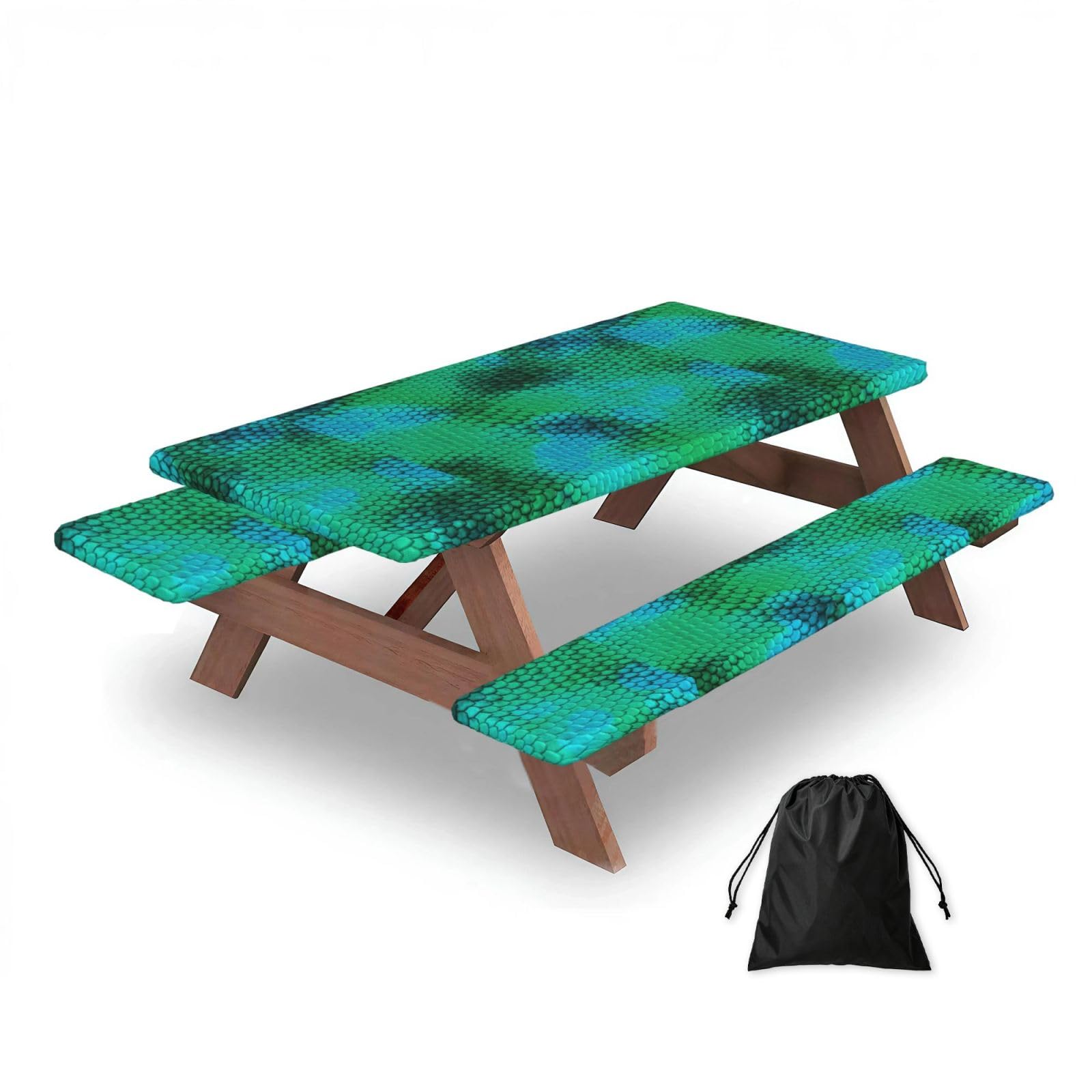 Dopklna As Picture Snake Scale, Picnic Table Cover With Bench Covers -Waterproof Elastic Fitted Tablecloth For Garden Camping Patio 76X152cm