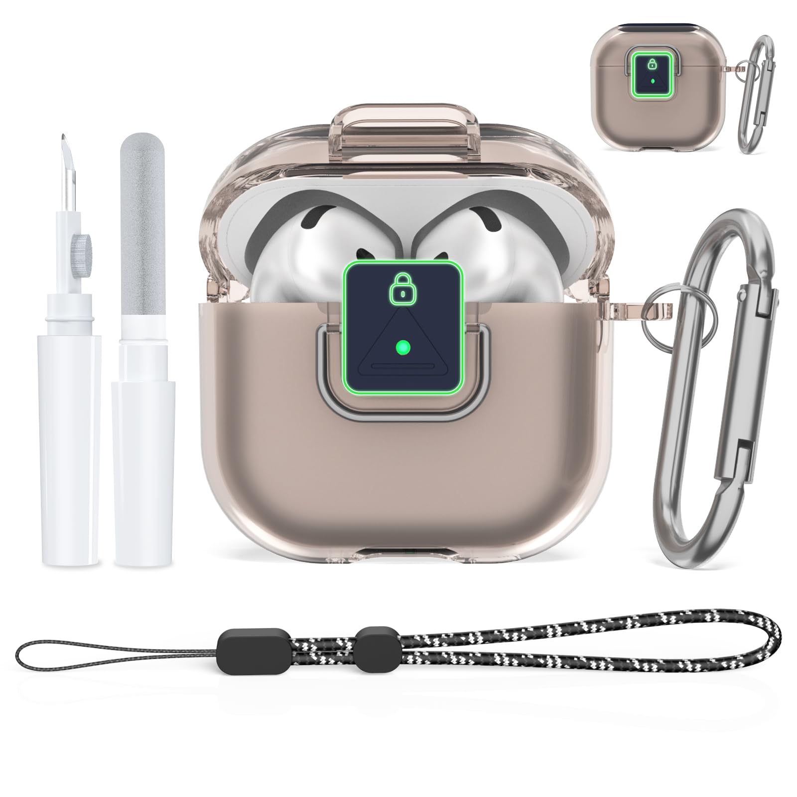 Nimuw [Secure Lock] for Airpods 4 Case, Soft Clear TPU Shockproof Protective Cover for Airpods 4 Accessories with Cleaning Kit & Keychain & Lanyard (