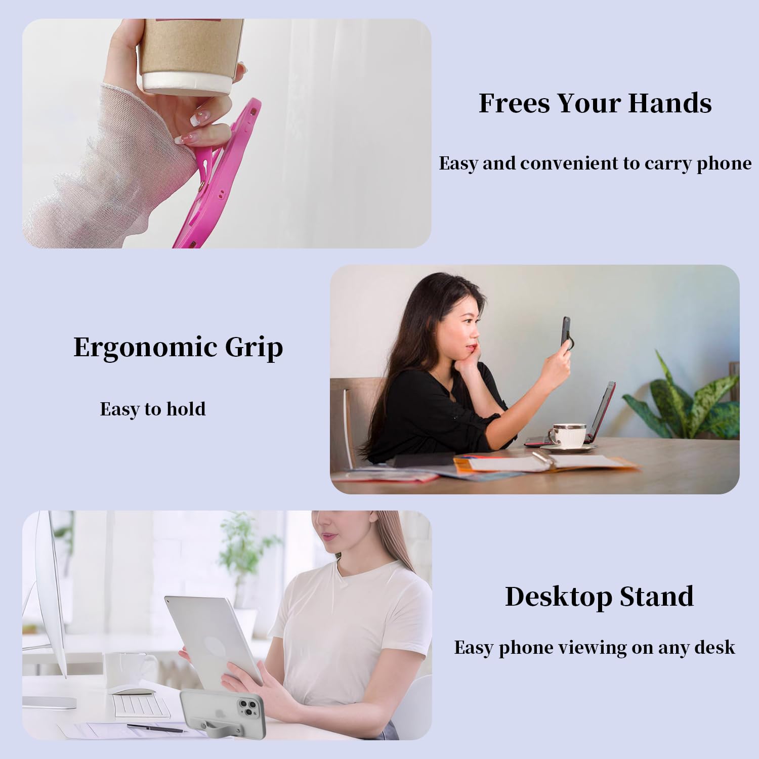 Chwyty do telefonu komórkowego, uchwyt na palec z tyłu telefonu, uroczy różowy uchwyt do telefonu, akcesoria do uchwytu, ergonomiczny uchwyt do smartfona, 3 x różowy, czerwony, gorący różowy,