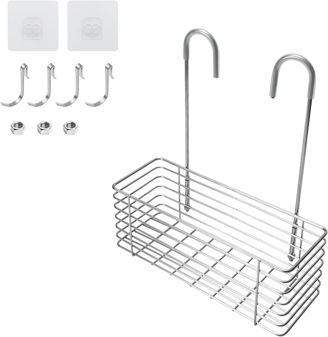 Hanging Shower Rack, 304 Stainless Steel Bathroom Rack Storage Rack Shampoo Bracket, Shower Caddy Hanging, No Drilling, the Back Hook Can be Rotated, Single Layer Shelf, Silver