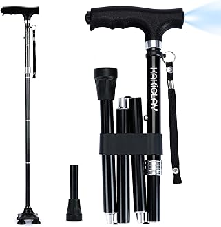 Folding Walking Cane with LED Light for Women & Men - Foldable, Adjustable, Collapsible Lightweight Aluminum Walking Stick for Seniors & Adults