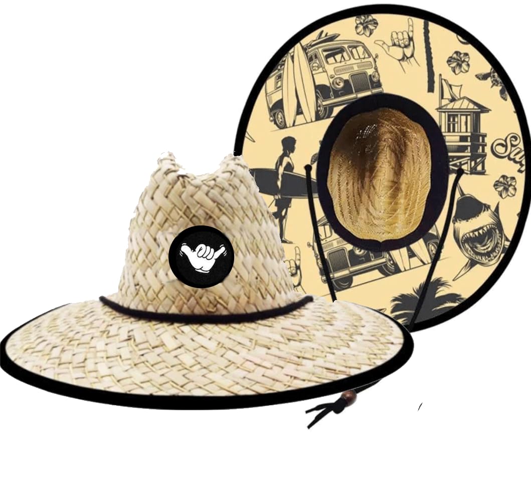 Baby Infant 48cm Lifeguard Hat Straw Beach Cap Brown Palm Patch (48cm Big Kahuna)