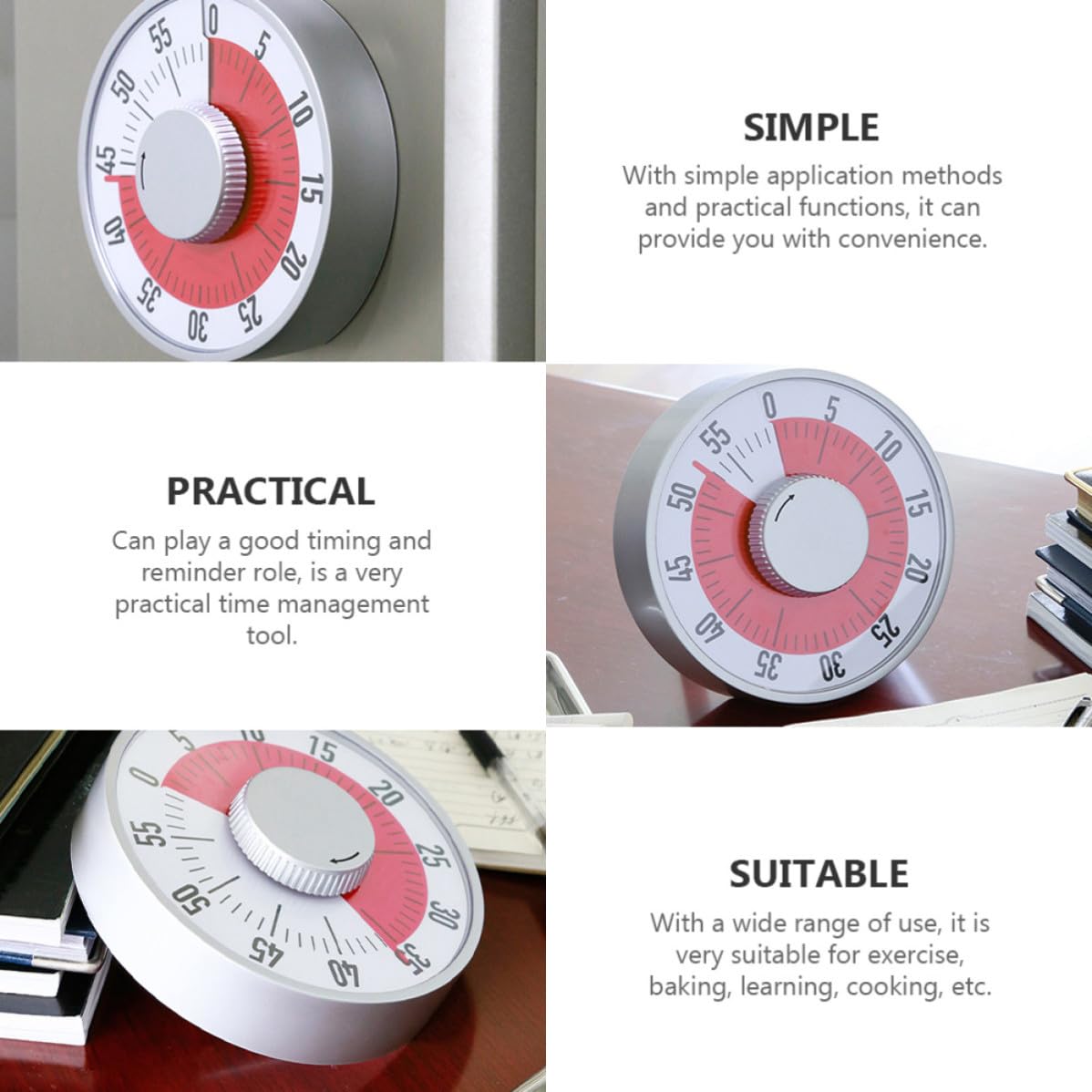 Alasum Mechanischer aus ABS mit Countdown und Erinnerungsfunktion Zeitmanagement Timer Weiß zum Kochen und Lernen in Küche und Schule
