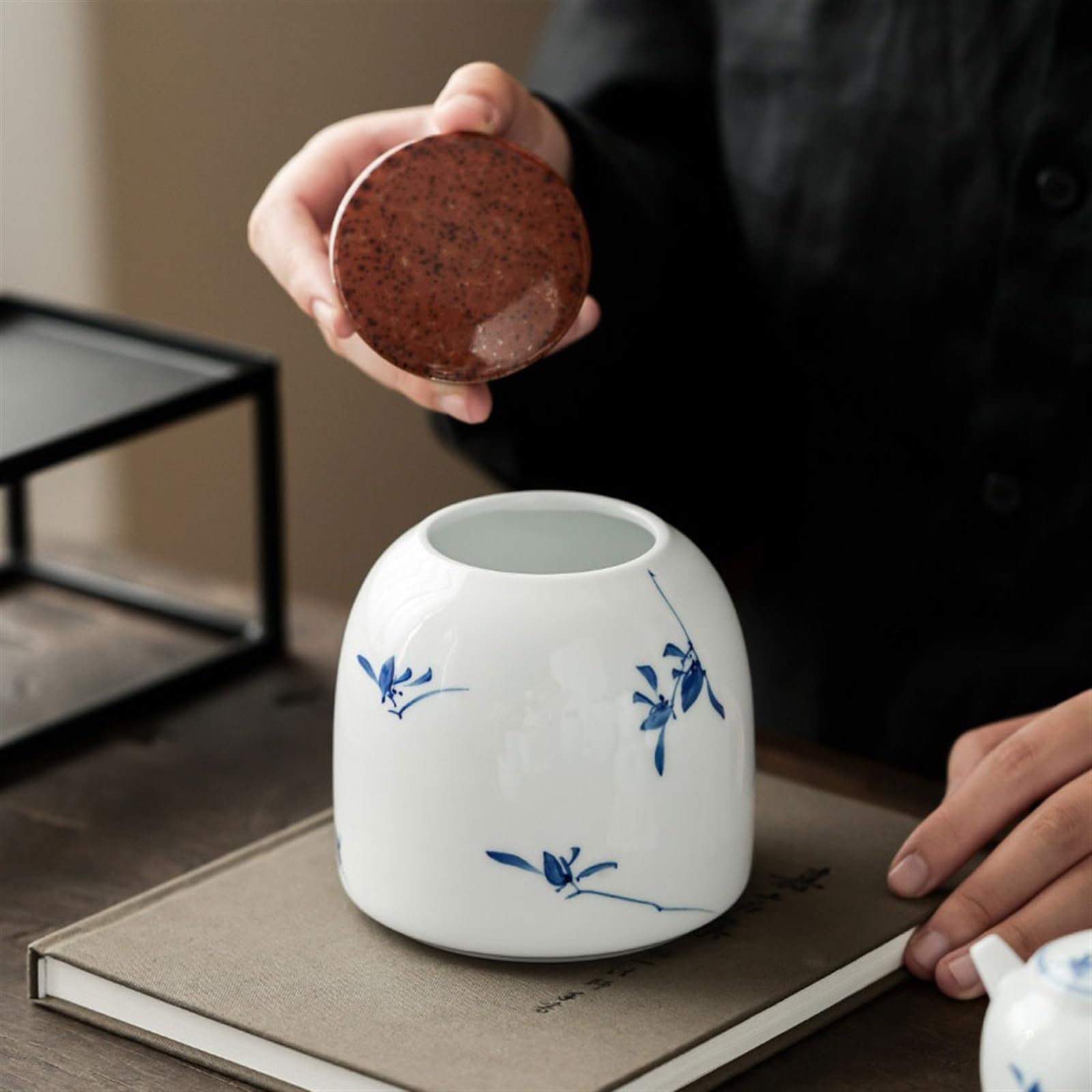 Kanister für Tee, Kaffee und Zucker Handbemalte Orchideen-Teekanister aus Keramik