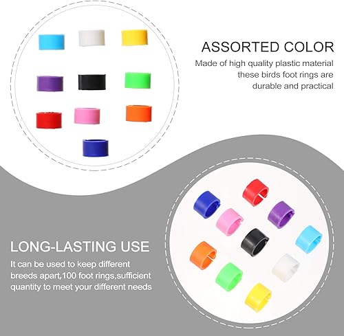 Miniatura 6 de EXCEART Patas de pollo, 100 unidades, anillos de pájaro, anillos de pie de paloma, anillos de plástico multicolor para patas de paloma, anillos de