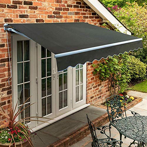 Primrose 3.0m x 2.5m Manual Awning Standard Cassette DIY Patio Awning Gazebo Canopy UV Protection Complete with Fittings and Winder Handle (Charcoal)