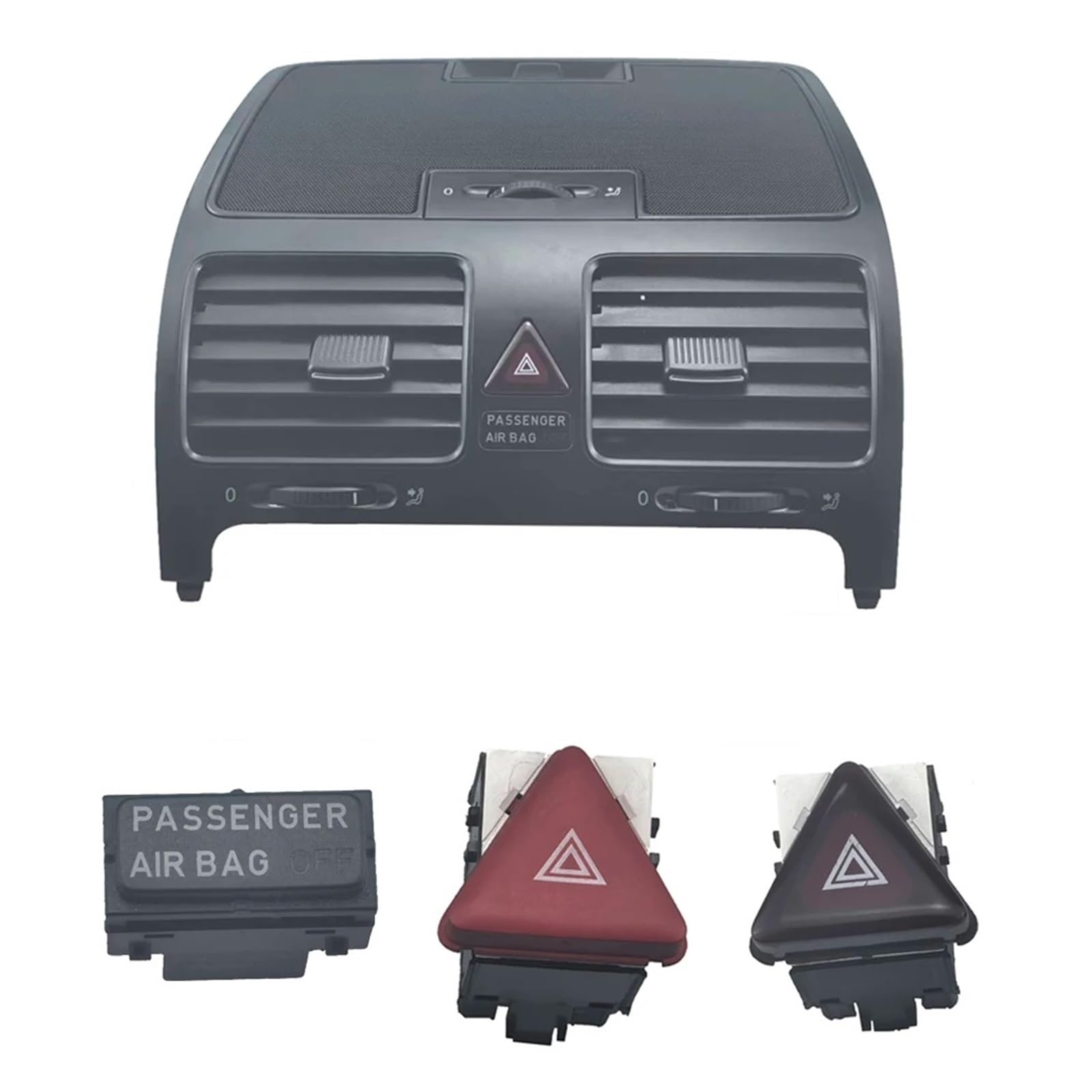 Klimaanlage Lüftungsgitter 1KD819728 1KD819704 1KD819703 1K0819153C Zentrale Klimaanlage Auslass-Luftdüsen-Kit Mit Warnschalter Für Golf 5 MK5 Klimaanlage Entlüftung(Airbag lamp)