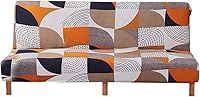 MIFXIN Stretch Armless Futon Cover - Elastic Spandex Sofa Slipcover for Folding Sofa Bed, Printed Orange Geometry, Washable Protector