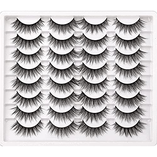 Eyelashes Natural Look 15mm Faux Mink Lashes Pack Cat Eye Wispy False Lashes 3D Volume Soft Strip Fake Lashes 16 Pairs