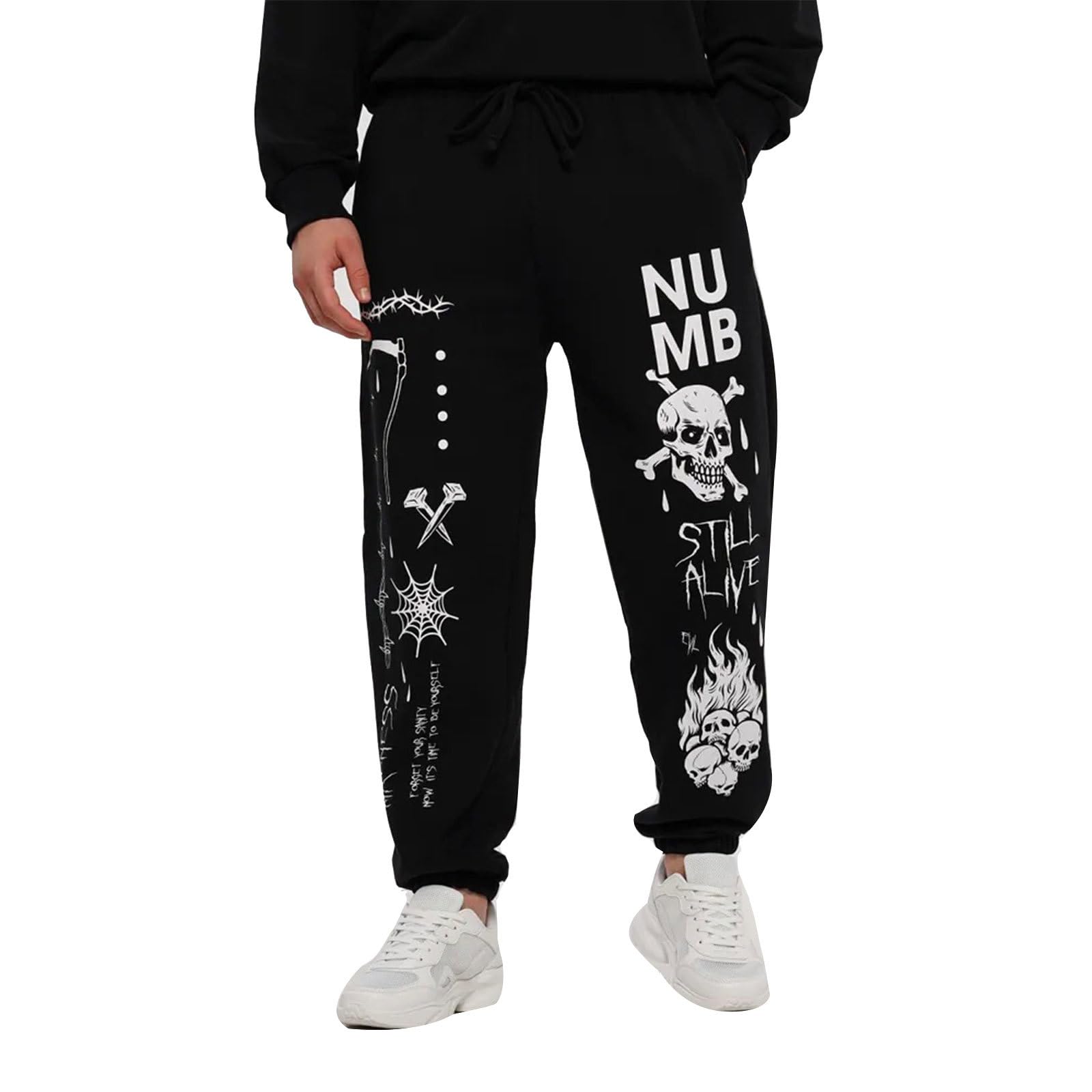 Men's Y2K Gothic Joggers Elastic Waist Trousers Hip Hop Streetwear Jogging Bottoms Comfy Sweatpants with Pockets
