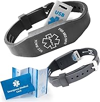 Vista 10 de Pulsera médica USB Elite II: pulsera de silicona hipoalergénica de 2 GB USB impermeable Flash Drive Tarjeta médica de emergencia. Acceso gratuito