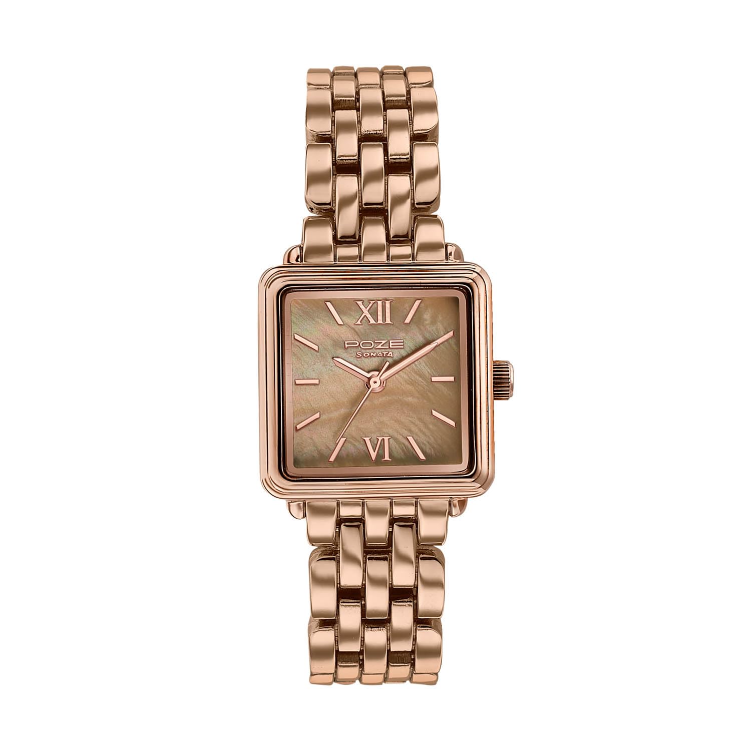 Poze 8 Quartz Analog with MOP Brown Dial IP Rose Gold Solid Link Strap Watch for Women - SP80178WM01-image-22
