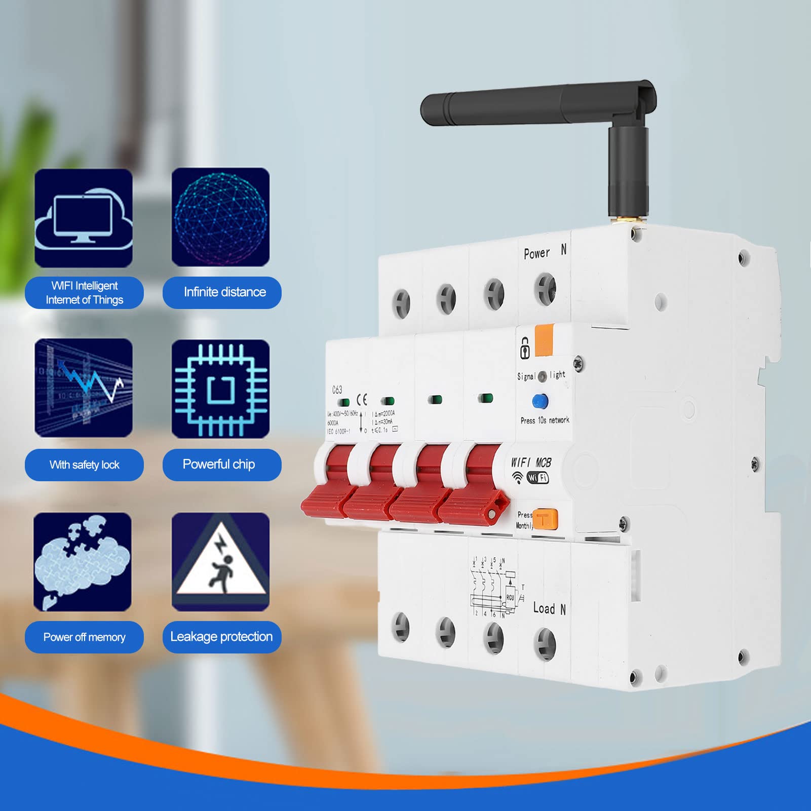 Disyuntor Inteligente, Disyuntor de Control Remoto AC400V 63A WiFi para Bomba de Agua