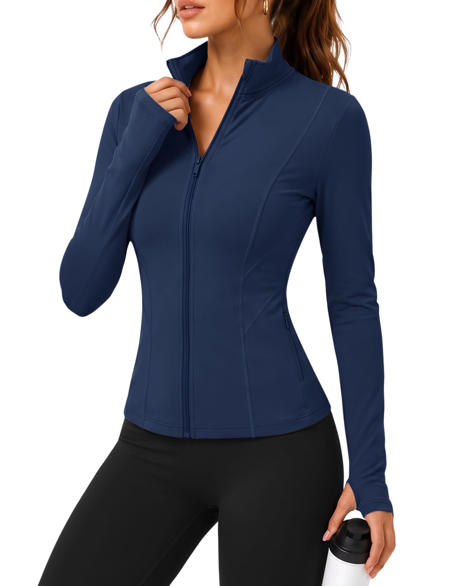Rapbin Women's Slim Fit Workout Jackets Full Zip Long Sleeve Running Athletic Tops Yoga Shirts with Thumb Holes