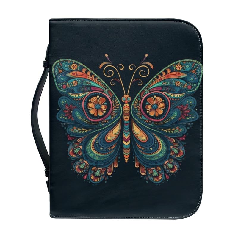 Kuiaobaty Novelty Butterfly Zipper Book Bag Carrying Case with Handle, Folk Art Butterfly Notebook Bag with Inside Pocket for Pen Phone — image 1