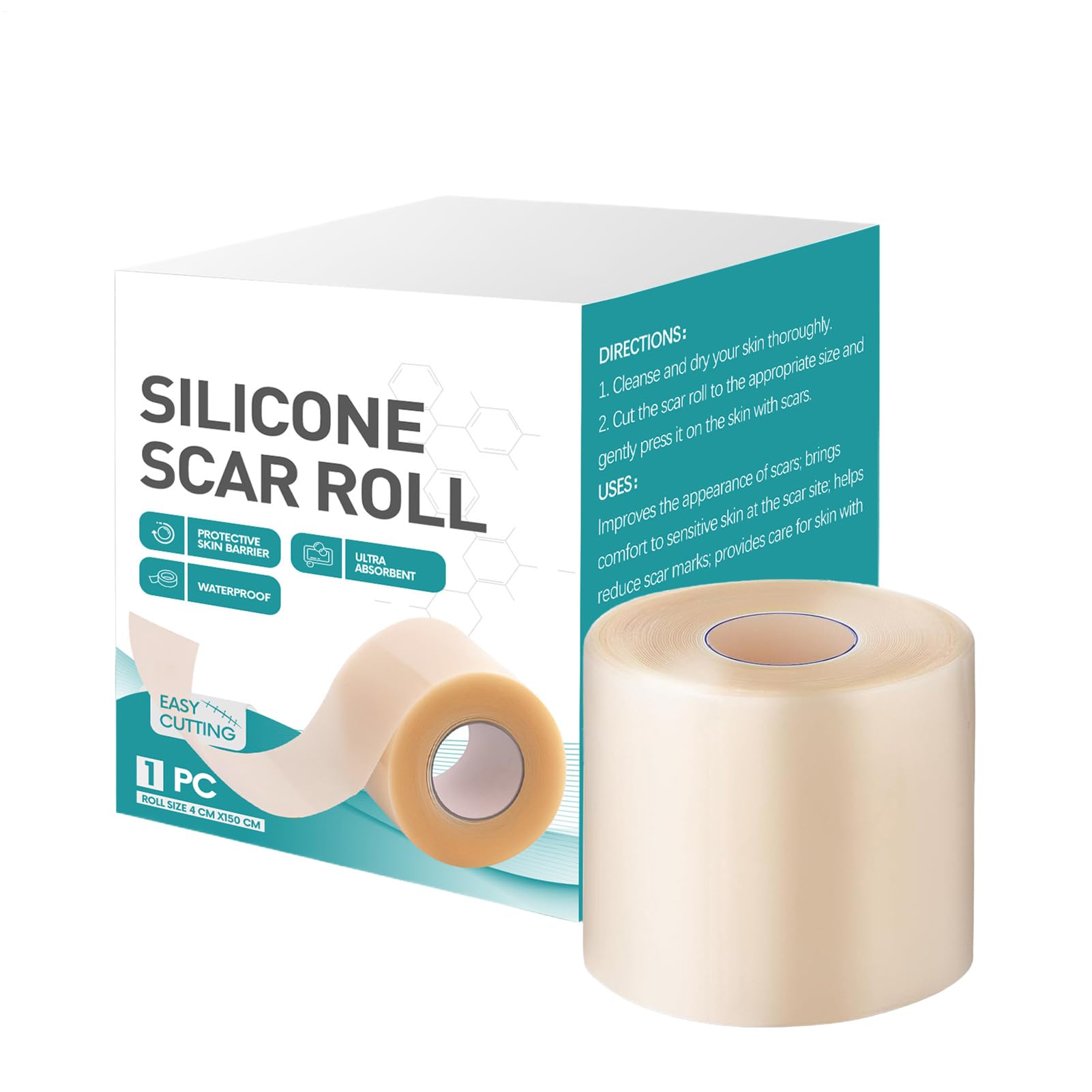 Hydrocolloid Roll - Medical Grade Hydrocolloid Roll, Cut-to-Size, Extra Large Hydrocolloids Bandages Rolls with Self-Adhesive, Ultra Absorbent, Waterproof, for Burn, Blister, Acnes Care (2in X 12ft)