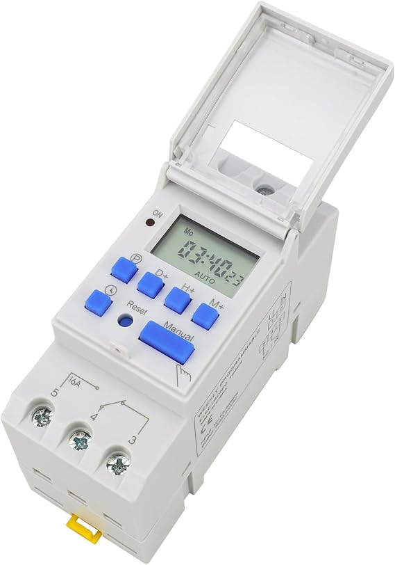 BAOMAIN THC15A AC 110V Digital Programmable Timer Switch,16A Weekly Relay | AC 110V Power Input with 16A Max Switch Capacity,Up To 240VAC,Supports 28 Weekly Settings. Din Rail Mount