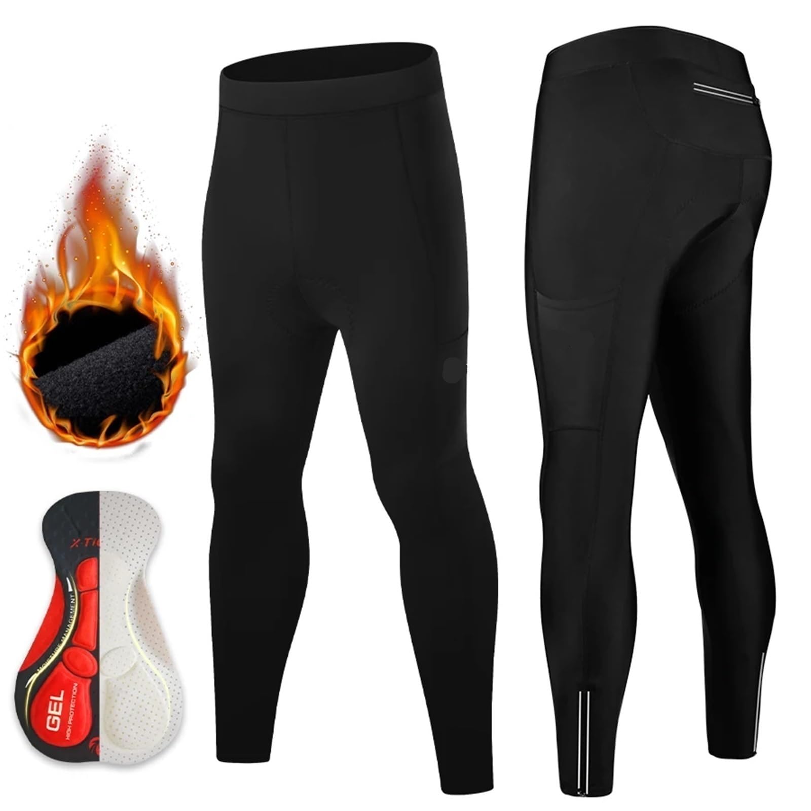Pantaloni da Ciclismo in Pile Pantaloni da Ciclismo Uomo, Caldi e Invernali, con Tasche Posteriori, Imbottiti in Gel 5D, Pantaloni Lunghi