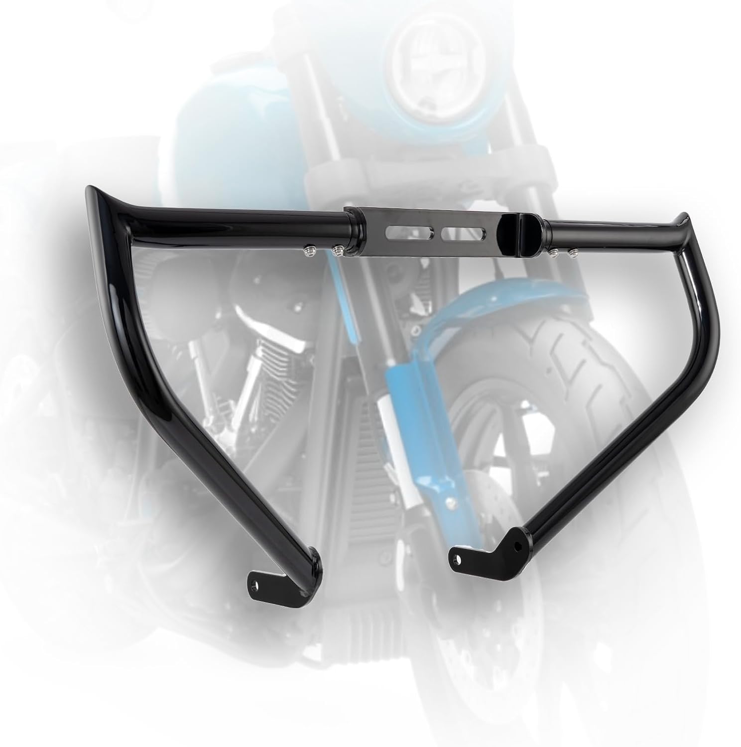 Crash Bar Chopped Engine Guard Highway Bar Compatible with Harley Davidson Breakout Blackline Rocker Softail Standard Custom Springer Deuce Night Train 2000-2017 (GlossBlack)