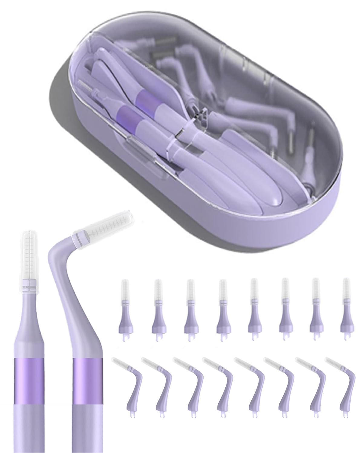 2 PCS Interdental Brush for Teeth, Dental Floss for Teeth Cleaner, Inter Dental Brush, Interdental Brush with 16PCS Brush Head and a Storage Box, Suitable for Cleaning Teeth Health (purple, M)